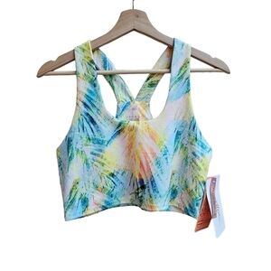 NWT X Gottex Longline Floral Palm Print Sports Top with Built-in Bra, Largr